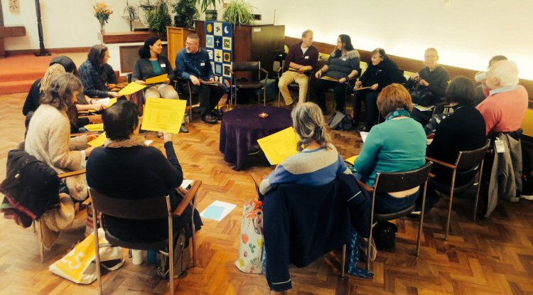 A circle of sixteen people gathered for a prayer workshop led by Jef Jones and Jane Blackall in November 2014.